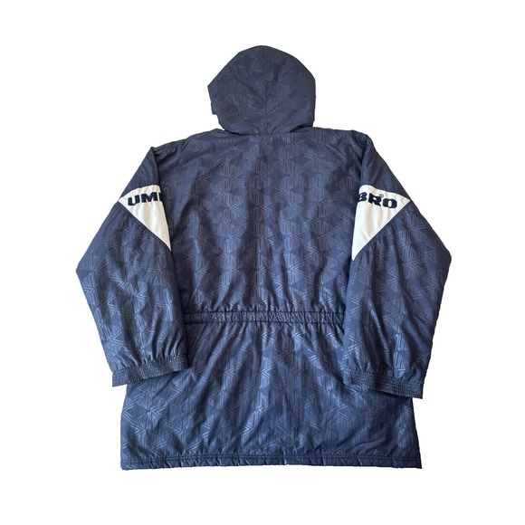 Vintage Umbro Jacket Mens XL Blue Parka Coat Soccer‎ 90s All Over Print Puffer - Picture 2 of 11